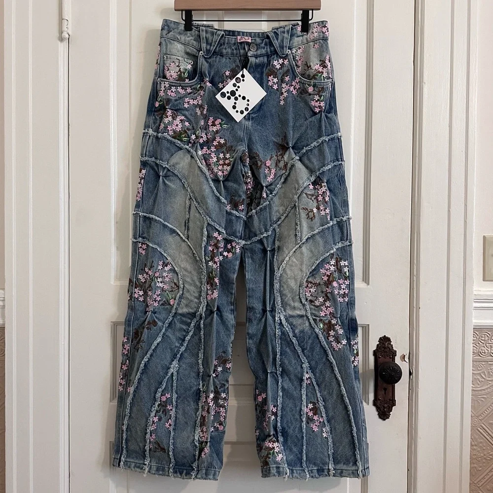 Bad Son CHERRY BLOSSOM DENIM PANTS JEANS Size Small NWT - Picture 3 of 10